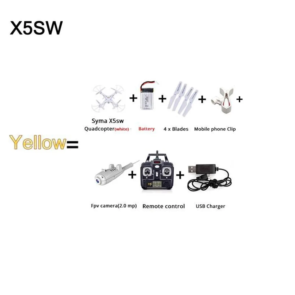 Цвет: желтый SYMA X5SW X5SC wifi Радиоуправляемый Дрон FPV Квадрокоптер с HD камерой в реальном времени Радиоуправляемый вертолет игрушки FSWB - Цвет: Цвет: желтый