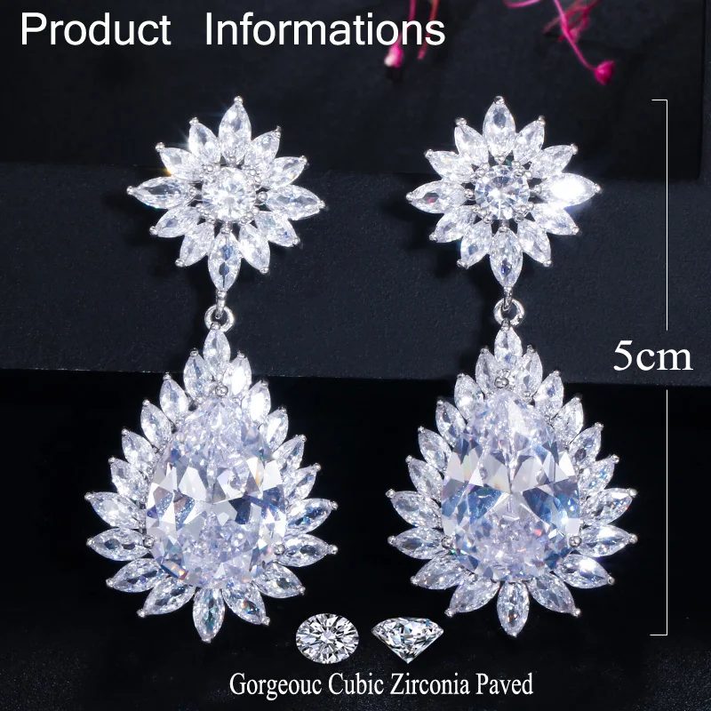 Женские серьги подвески в форме капли воды с фианитом|bridesmaid earrings|drop earringsearrings brand |