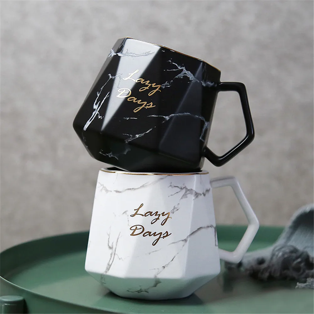 

420ml Geometric Marble Milk Mug Simple Black White Ceramic Juice Water Cup Scandianvian Office Phnom Penh Coffee Cups