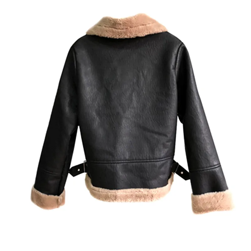 Leather Jacket Women Short Plus Thick Velvet PU Leather Jacket Motorcycle Jackets Women's Winter Faux Lambs Fur Coat Coats
