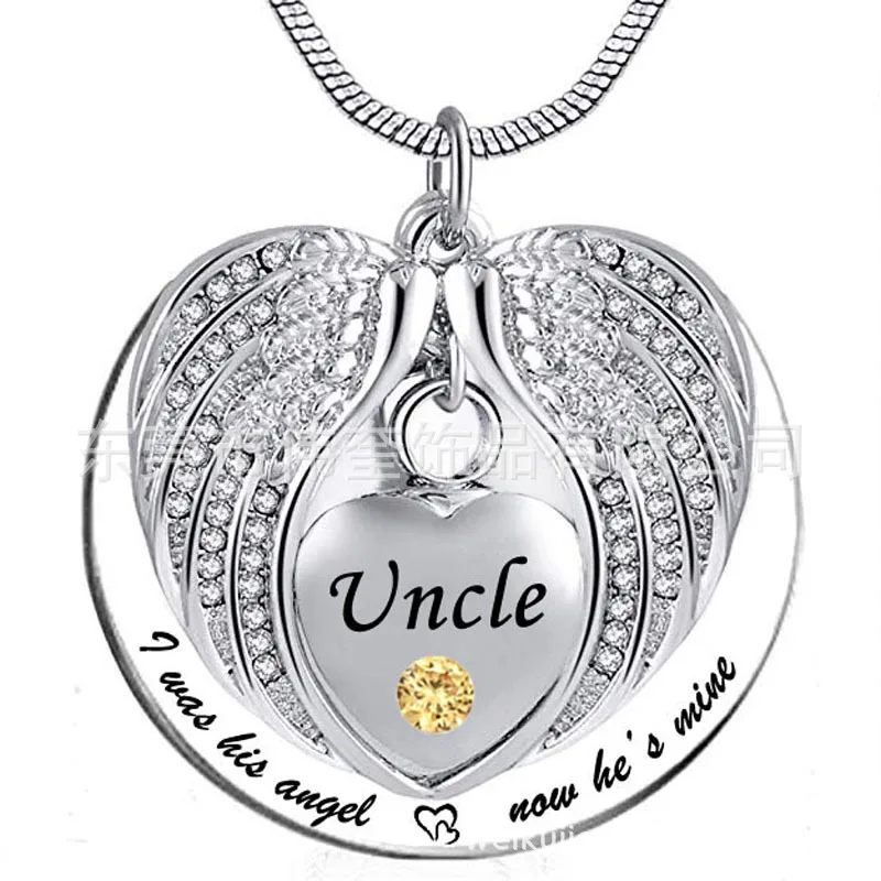 

Europe And America Fashion Perfume Bottle Birthstone Necklace Wing Heart Shape Uncle Patches of Cremation Urn Pendant Souvenirs