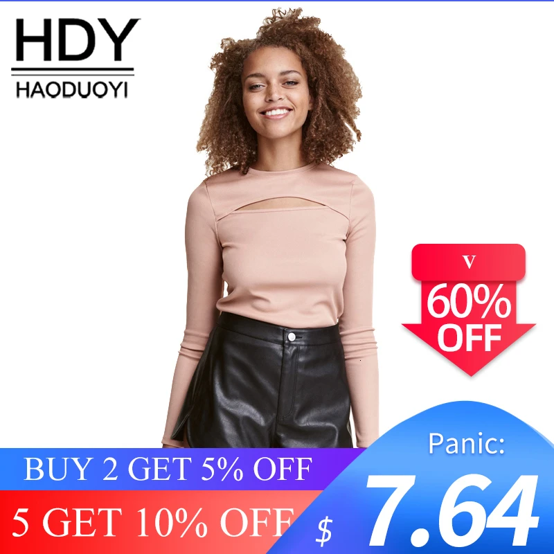 Женская футболка HDY Haoduoyi черная Винтажная с длинным рукавом | одежда