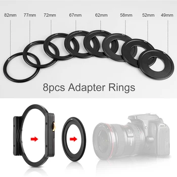 

K&F CONCEPT Metal Square Filter Holder with 49mm 52mm 58mm 62mm 67mm 72mm 77mm Filter Adater Rings for DSLR ILDC Camera Lens