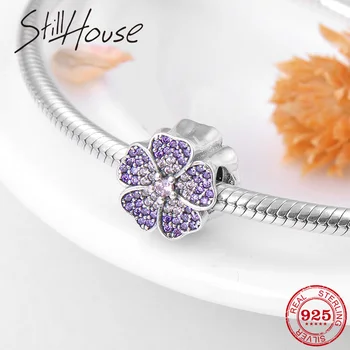 

Authentic 925 Sterling Silver Sparkling Purple flowers CZ beads Fit Original European Charm Bracelet Jewelry making