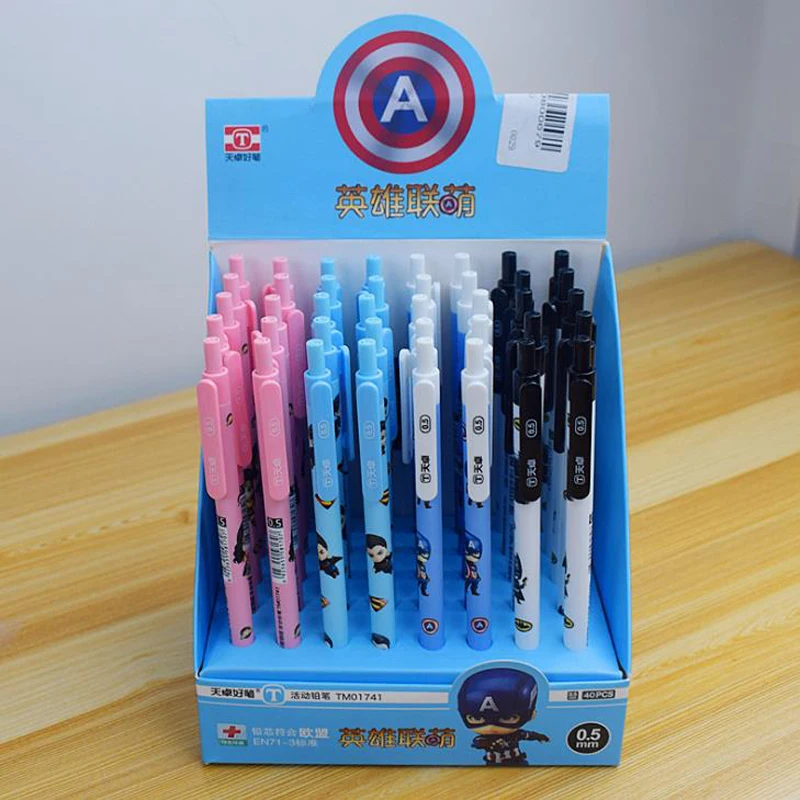 

4 Pcs/set Cartoon 0.5/0.7mm Superhero Superman Captain American Bat Press Automatic Mechanical Pencils Gifts Korean Stationery