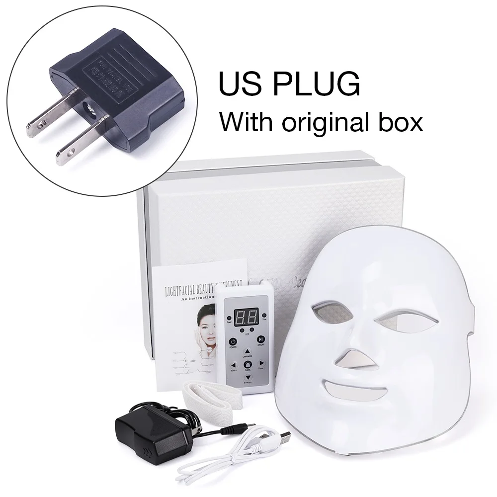 us with box СВЕТОДИОДНЫЙ Прибор для ухода за кожей лица, электрическая маска для удаления морщин, фотоновая омолаживающая маска для кожи, антивозрастная терапия - Цвет: us with box