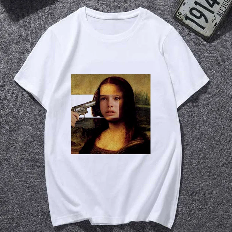 New Summer Tshirt Spoof Mona Lisa Fun Fashion Print T-shirt Personality Harajuku Funny Casual Thin Section T Shirt Women Clothes