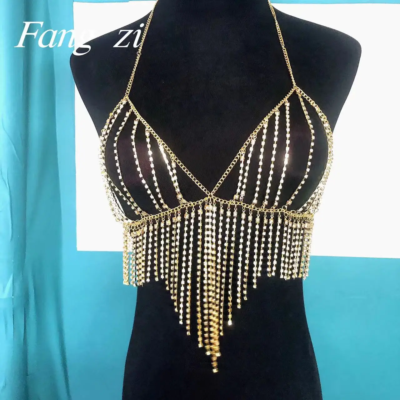Fashion sexy crystal tassel body jewelry women's unique shining Rhinestone Bikini Bra chain underwear women's jewelry