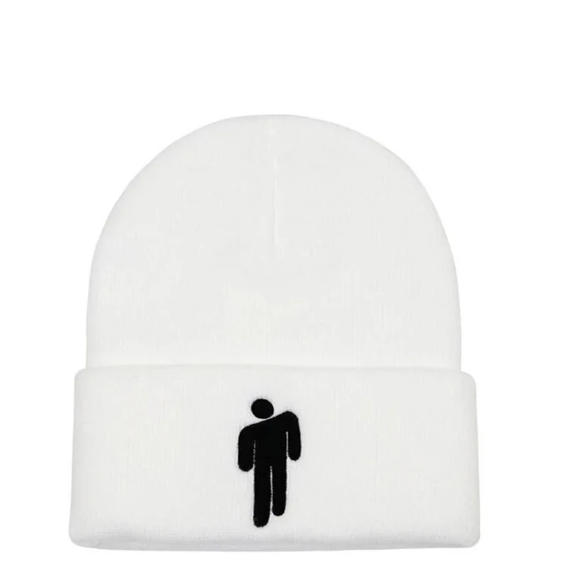 Зимние шапки для женщин Billie Eilish Beanies, вязаные шапки для маленьких мужчин с вышивкой, осенняя шапка для мужчин, женская шапочка в стиле хип-хоп - Цвет: White