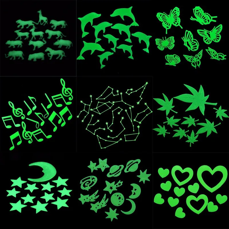 Luminous Wall Stickers Glow In The Dark Dinosaurs/Butterfly/Moon/Universe/Dolphin/Musical Notes Toys Stickers Ceiling Decal Baby Kid Room
