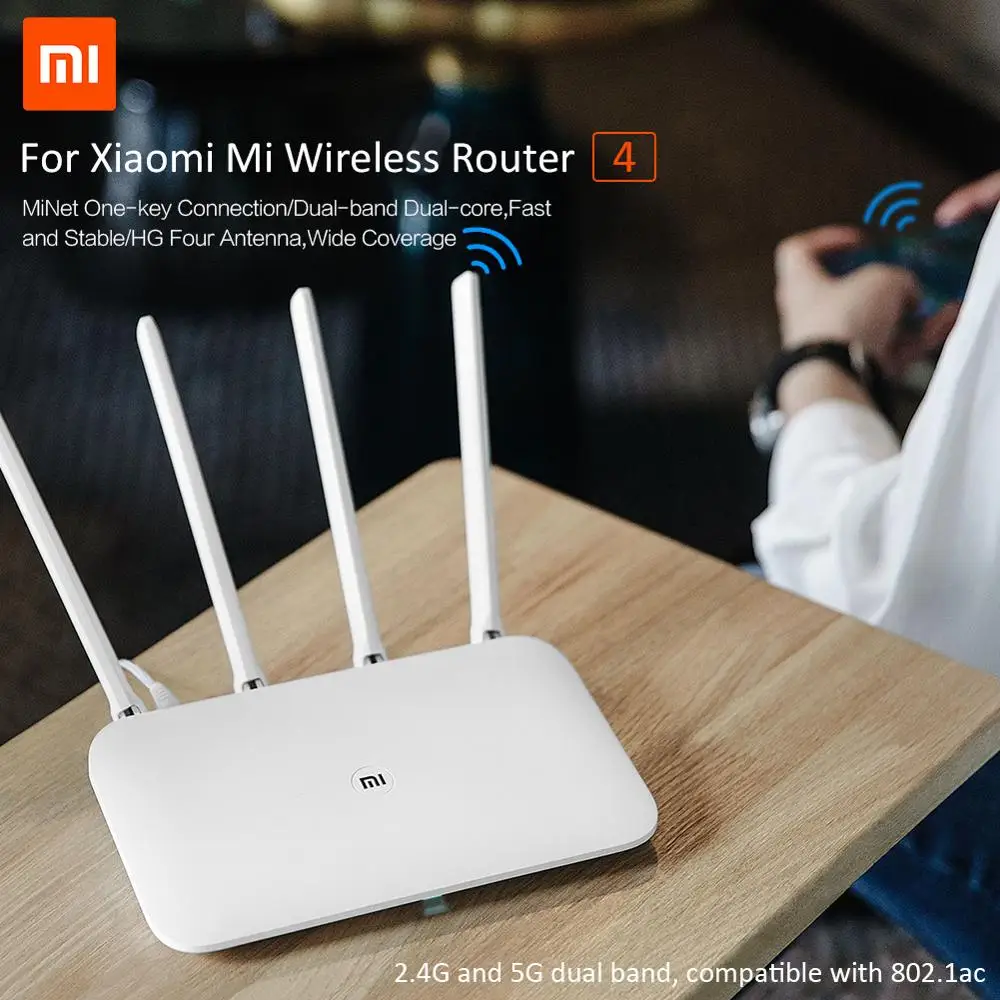 

Xiaomi Mi 4 WiFi Router Gigabit 100M 2.4GHZ 5GHz High Gain 4 Remote Antennas High-Speed Smart Wireless Router
