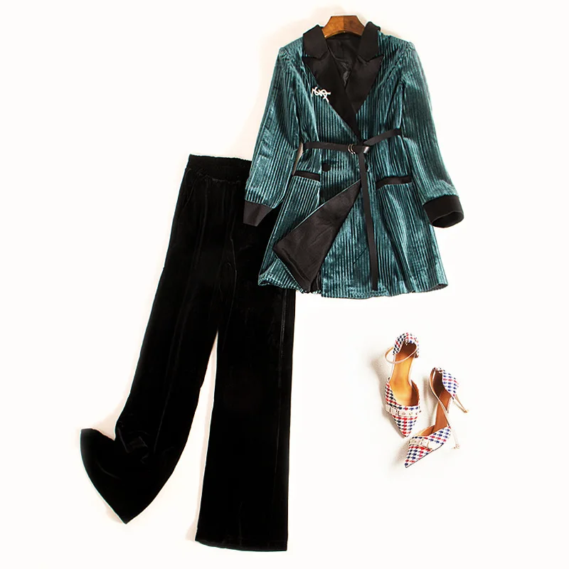 

Blazer Suit Set Slim Women Suits Office Sets Elegant Pant Suit Solid Trouser Suit Double-breasted Top Trousers Set Uniform 2 Pcs