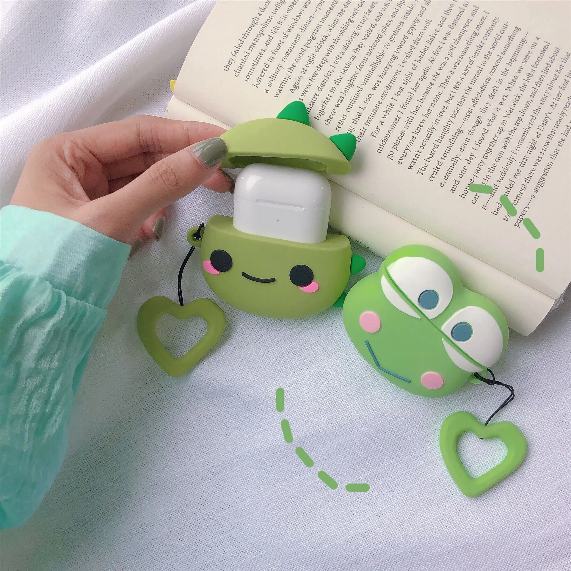 

For AirPod 2 Case 3D Green Dinosaur Frog Cartoon Soft Silicone Wireless Earphone Cases For Apple Airpods Case Cute Cover Funda