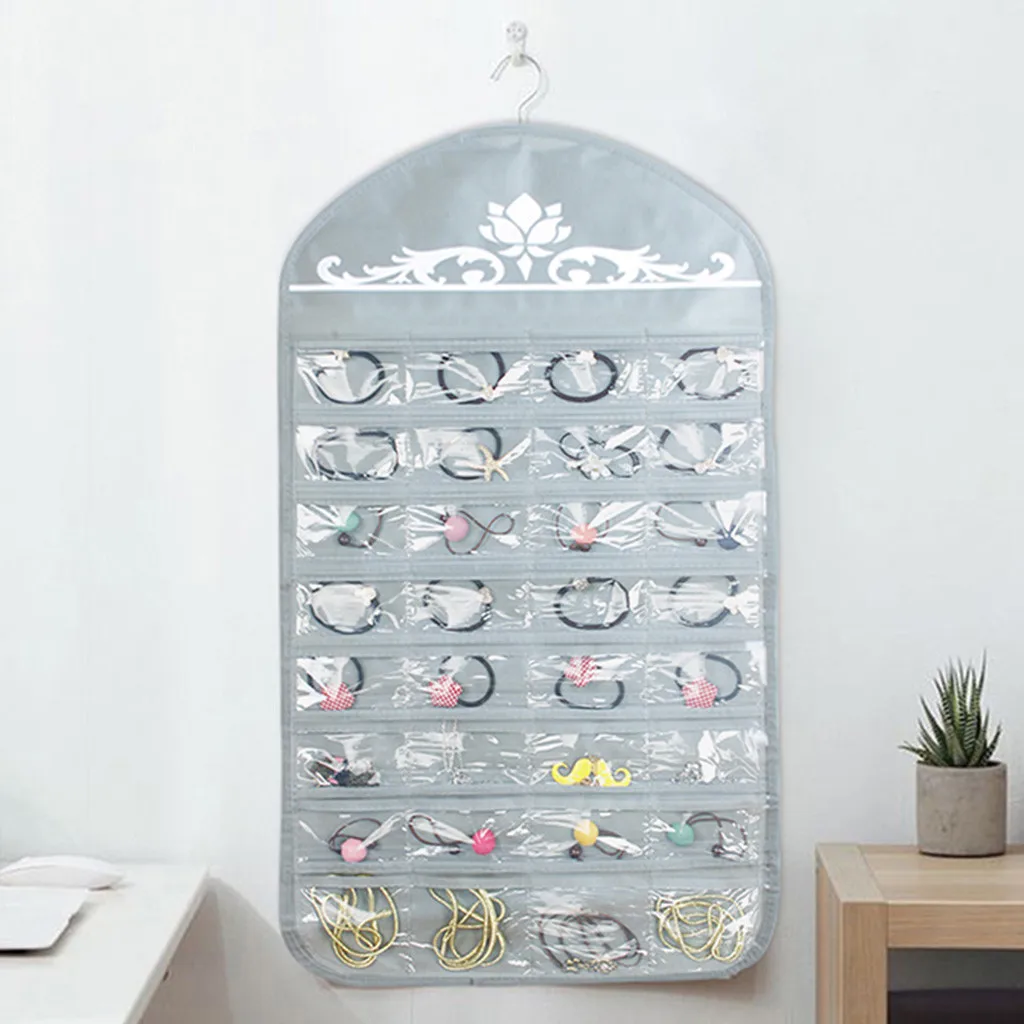 64 Pockets Jewelry Hanging Storage Bag Necklace Bracelet Earring Ring Pouch Organizer Bags Non-Woven Display Holder#T2