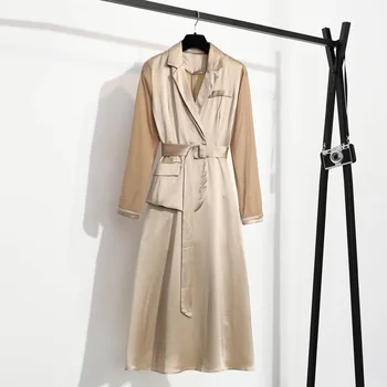 

High-end Goddess Long-Sleeved Khaki Patrty Luxury Dress Autumn Business Suit Collar Women Gothic Midi Dress Ropa Mujer KH6147