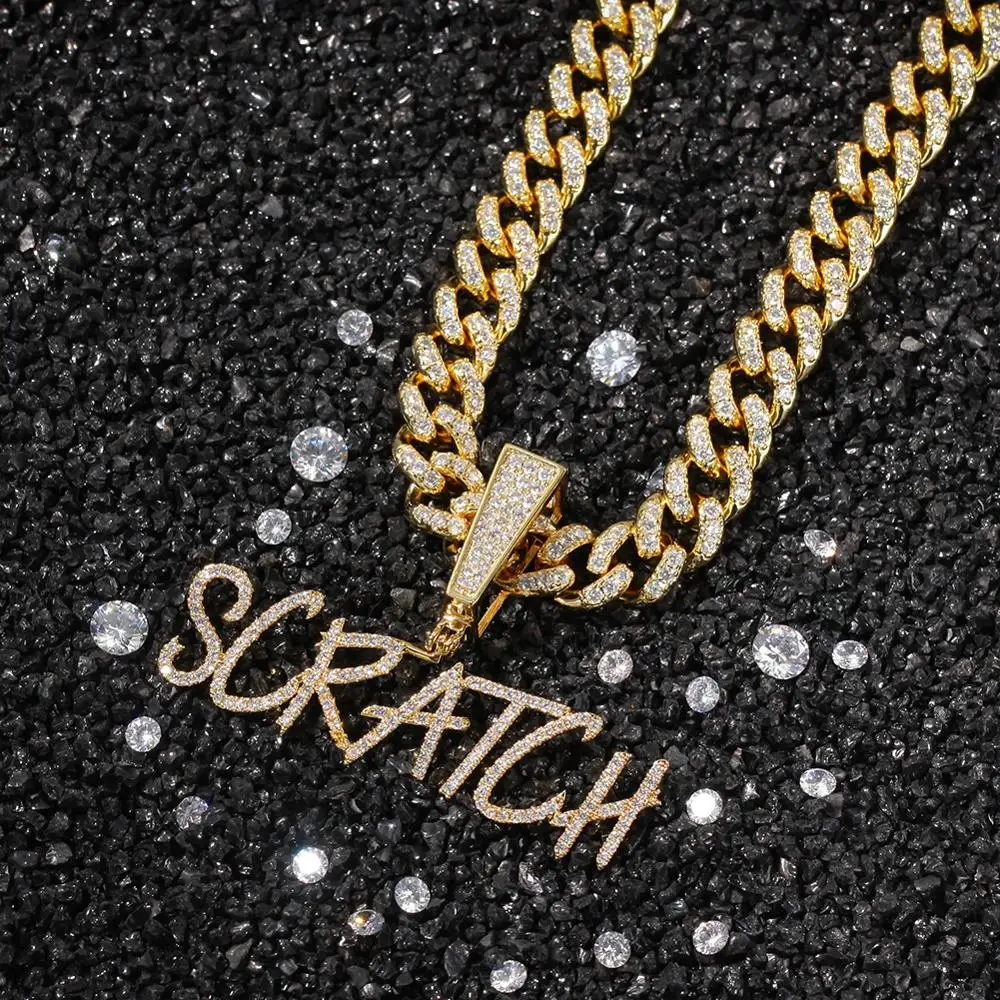 TBTK Customized Name Curisve Letter Pendant Big Clasp Fit With 12mm CZ Cuban Chain Necklaces Hiphop DIY Jewelry Best Gift