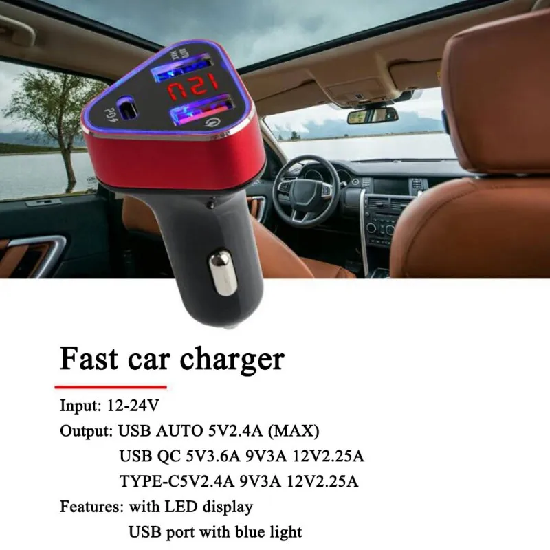 

Hot Car Charger Universal Dual USB Digital Display Multi Function Fast Charging Aluminum QC3.0 For Cell Phone Tablet