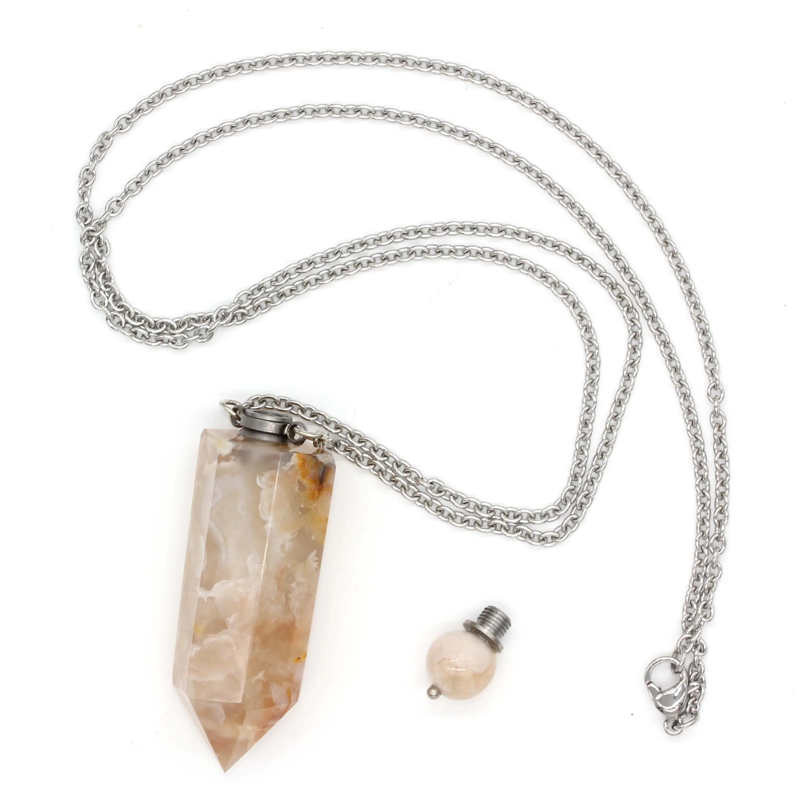 Trendy-beads Stainless Steel Chain Irregular Shape Hexagon Prism Section Cherry Agates Pendant Perfume Bottle Necklace | Украшения и