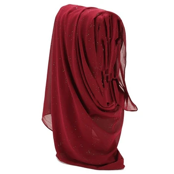 

ABDB-Ladies Solid Color Pearl Chiffon Gold Powder Hui Baotou Turban Monochrome Shawl Headband Muslim Headscarf Scarf