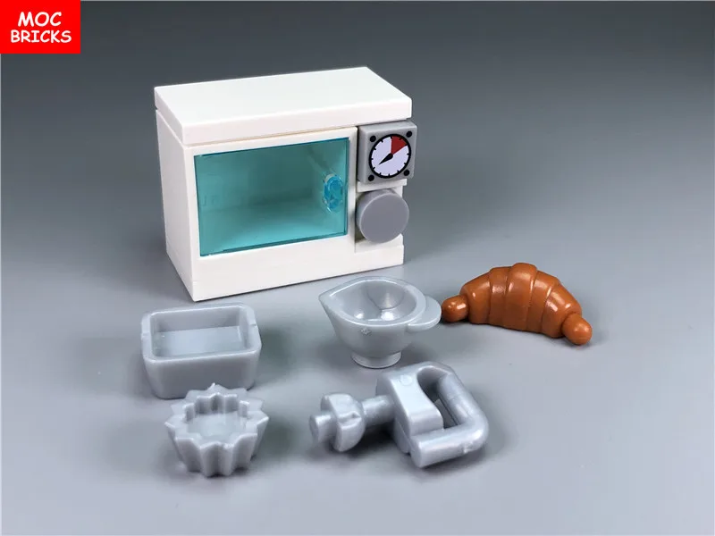 MOC Bricks Ptinted food DIY Electric oven Doughnut Hot Dog bread Sushi Lattice Pie Pizza Slice Building Blocks Toys kids gifts | Игрушки и