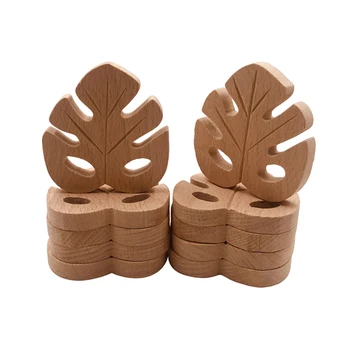 

10pcs cute Leaves Baby Nursing Teether Accessories Beech Wood Food Grade Sensory Toy DIY Teething Jewelry Pendant Baby Teether