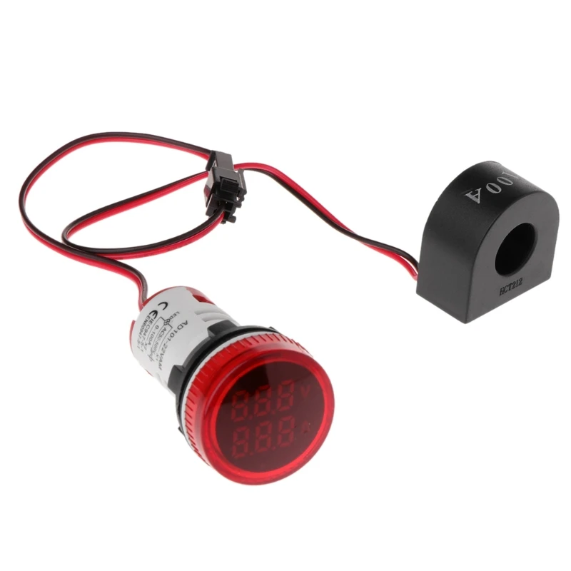 22 мм AC50-500V 0-100A цифровой светодиодный вольтметр измеритель напряжения индикатор пилотный светильник Амперметр тестер тока 2 в 1 с CT - Цвет: Красный