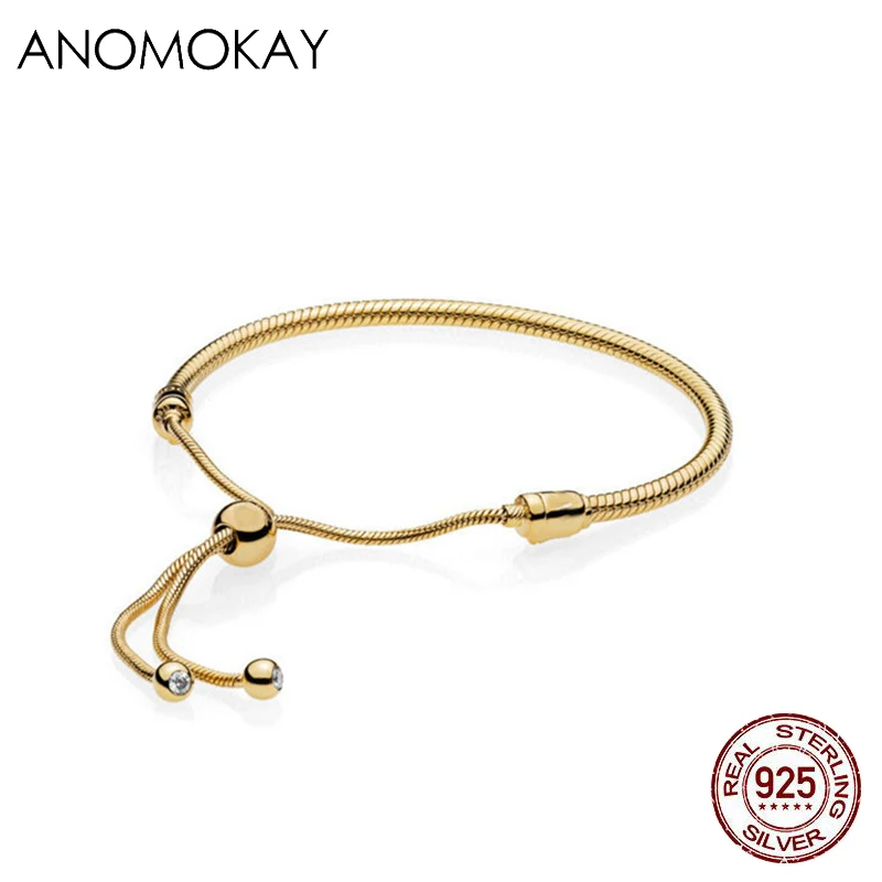 Anomookay, подлинный 925 пробы, Серебряное золото, застежка, змейка, цепочка, браслет, сделай сам, ювелирное изделие, браслеты, подходит для ожерелья - Окраска металла: JL5