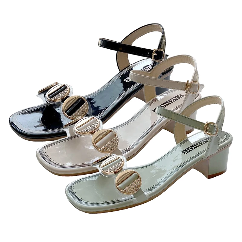 

New Sandals Women for Summer 2020 Fashion High Heel Shoes Woman Non Slip Square Head Thick Heels T Buckle Indoor Sandal Female