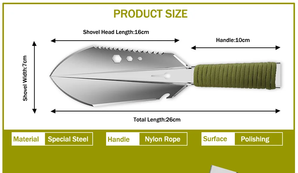 Description Picture 4 of itemShovel Multi-Purpose Garden Tools Stainless Steel Garden Shovel With Sawtooth Hex Wrench Ruler Digging Trowel Knife Bottle opene