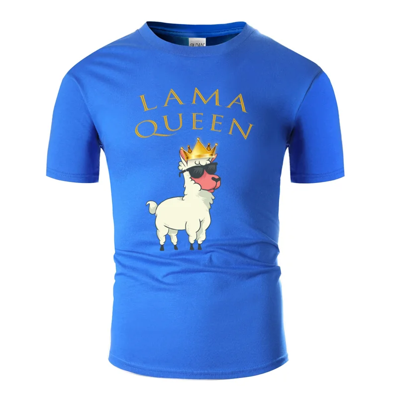 Men-Blue Забавная юморная лама королева Футболка Kawaii одежда мужская футболка с вырезом лодочкой отличного размера плюс 3xl 4xl 5xl - Цвет: Men-Blue