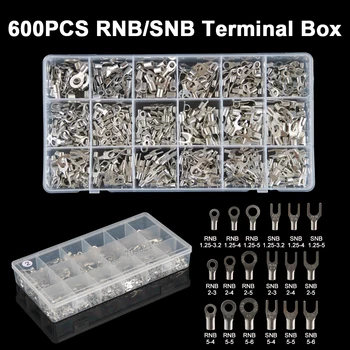 

600pcs/box RV Ring Fork U Terminal Brass Crimp Terminals Kits Non Insulated Wire Connector Assortment Crimp Spade Cable Lug Set