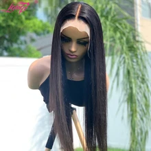Lanqi Pre Plucked Straight T Part Lace Front Wig Long 30 Inch Brazilian Bone Straight Human Hair Lace Frontal Wigs For Women