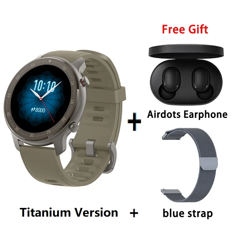 add blue strap Глобальная версия Amazfit GTR 47 мм Смарт часы 5ATM новые умные часы 24 дня батарея управление музыкой для Xiaomi Android IOS Телефон - Цвет: add blue strap