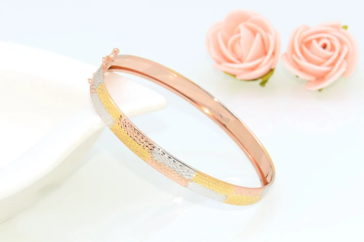 Блестящие лазерные браслеты Tri Tone 18K из чистого настоящего твердого золота AU750 для
