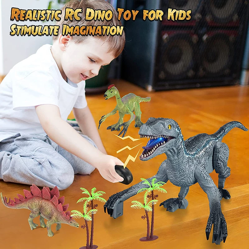 Dinosaure Télécommandé Lumineux Et Rugissant - Jouet Interactif Pour Enfants 3 à 9 Ans - Marche, Balance La Queue, Lumières LED - Idéal Cadeau Anniversaire Noël - 3