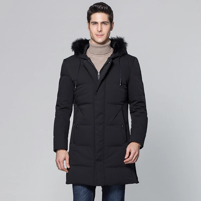 Aismz Withstand-40 Degrees Thick Winter Jacket Men Big Real Fur Collar Hooded Down Jacket warm 90% White Long duck down coat