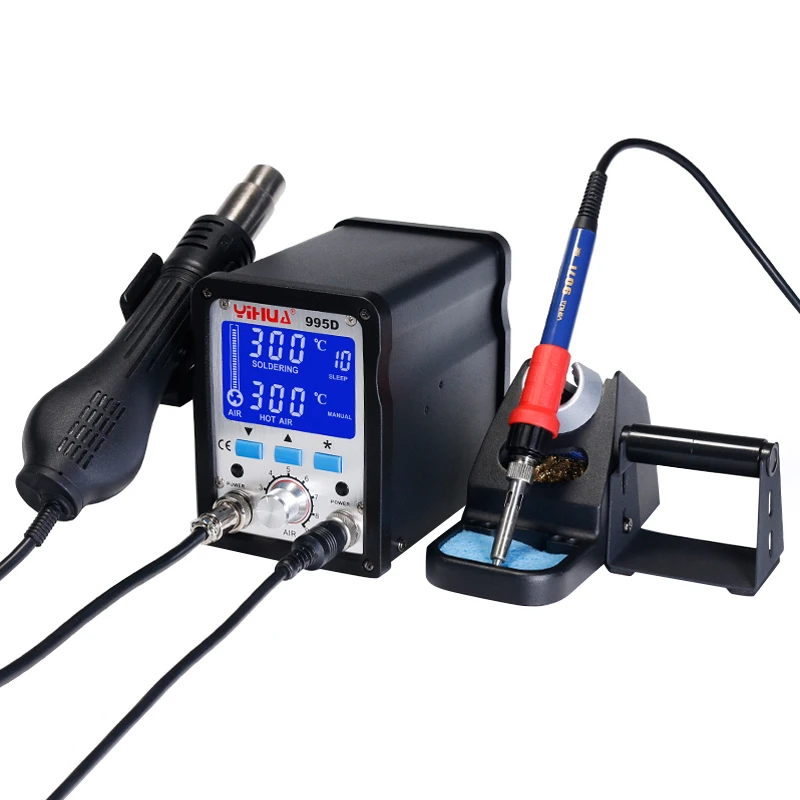 YIHUA 995D новое обновление паяльная станция 720 Вт 2 в 1 SMD горячий воздух Распайка 60 Вт паяльник сварочные инструменты паяльная станция BGA