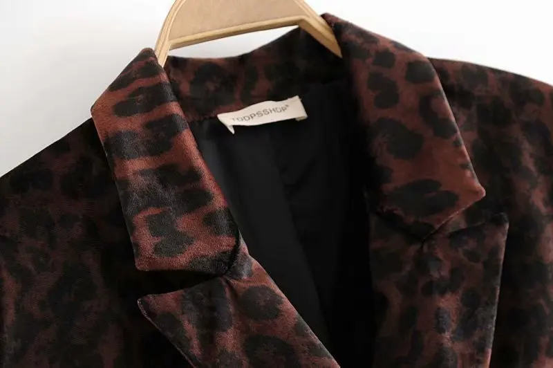 

2018 Autumn WOMEN'S Dress Western Style New Style Versatile Slimming Double Breasted Liz Velvet Animal Printed Coat Suit