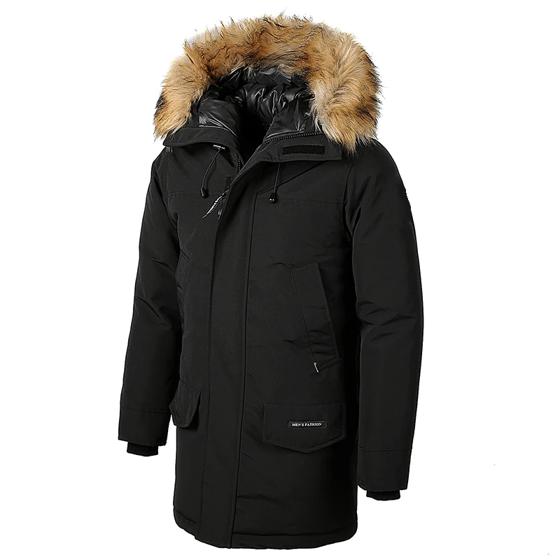 Новинка, Мужская брендовая зимняя куртка с воротником из искусственного меха, длинная толстая хлопковая парка, мужская куртка с капюшоном и карманами, водонепроницаемая верхняя одежда-30 - Цвет: Black 325