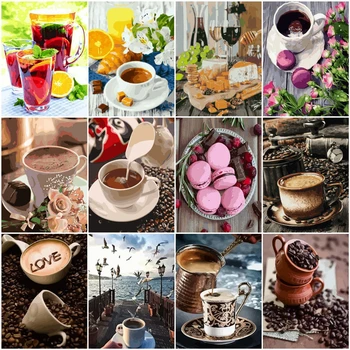 

HUACAN Painting By Number Coffee Cup Kits Drawing Canvas HandPainted DIY Picture By Numbers Sitll Life Landscape Home Decor