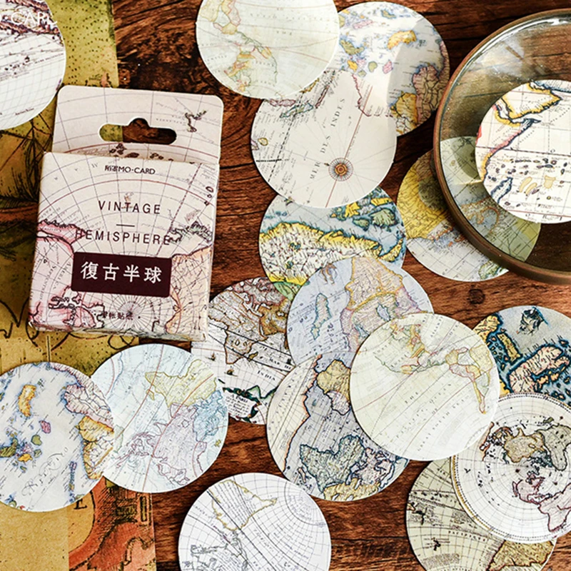 

46Pcs/box Vintage World Map Stickers Scrapbook Creative DIY Bullet Journal Decorative Adhesive Label Sticker Stationery Supplies
