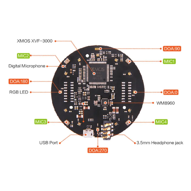 Espeaker Mic массив V2.0 микрофон дальнего поля AI робот интеллектуальный модуль распознавания речи для Raspberry Pi 4 Модель B/3B+ PC