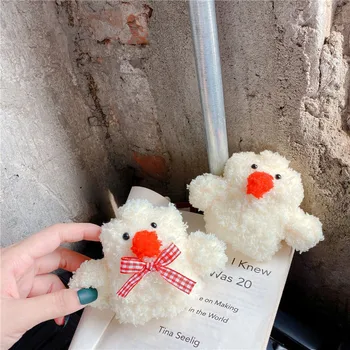 

3D Plush Duck Christmas present soft Silicone Case For apple Airpods 1 2 Bluetooth headset Protective Earphone cover