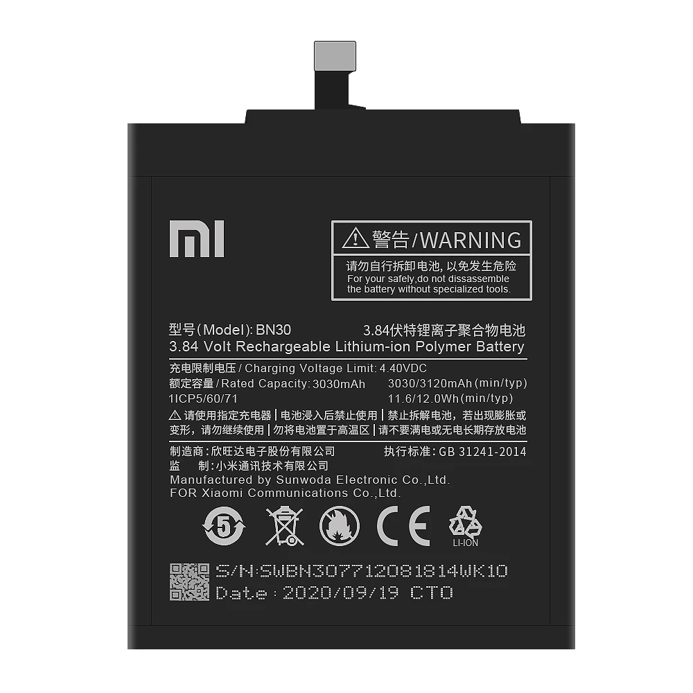 100% Оригинальный аккумулятор для телефона Xiaomi Redmi 4A Hongmi BN30 3120 мАч высокое качество