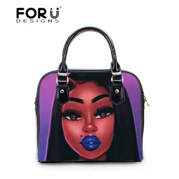 

FORUDESIGNS Women Bag Shoulder Messenger Bags for Black Queen African Girls Design Handbags Ladies Luxury Handbag PU Leather Bag