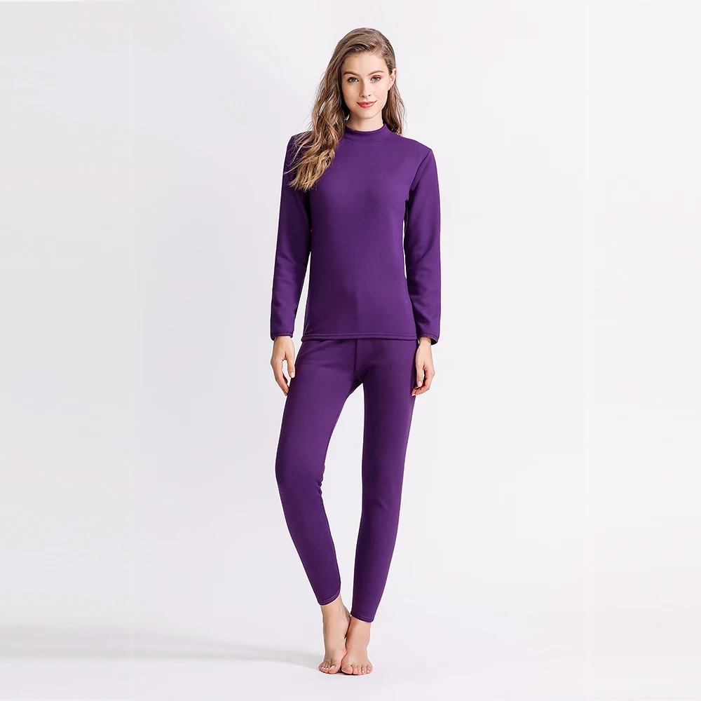 Purple Женское термобелье, комплект с бархатом, толстая зимняя теплая домашняя одежда для женщин, эластичная Женская одежда для сна, теплая одежда - Цвет: Purple
