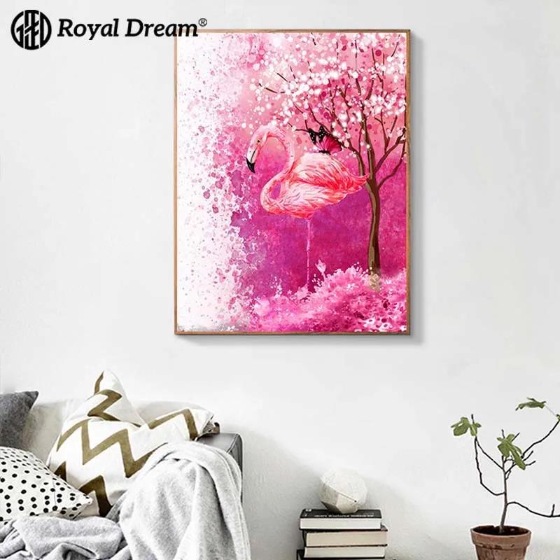

DIY with Numbers Oil Painting Decoration Stretched Frame Oil Painting Pure Hand-Painted Animal Digital Oil Painting Flamingo Oil