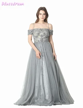

Silver Eveing Dresses Floor Length Spaghetti Strap Beaded Sequins Short Sleeves Backless Prom Party Dress вечерние платья платье
