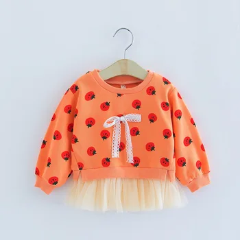 

Girls Dress Childrenswear Wholesale 2020 Solid Color Small Tomato Printed Mesh Dress Spring