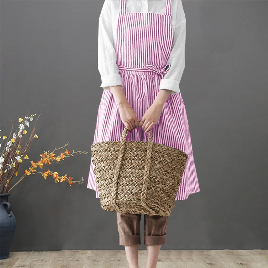 Полосатый Женский Повседневный нагрудник фартуки для приготовления еды пекарня